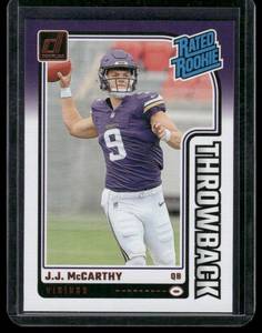 lot 20B image: JJ McCarhthy RC 2024 Donruss Throwback Rated Rookie #2 Minnesota Vikings Football Card