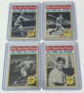lot 73C image: 1976 Topps 4 Card All-Time All-Stars Lot - Gherig, Williams, Wagner, Cobb Vintage Baseball Cards