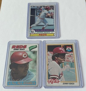 lot 78C image: Johnny Bench 3 Card Lot 1977, 1978, 1979 Vintage Baseball Cards