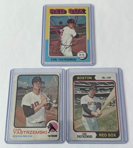 lot 79C image: Carl Yastrzemski 3 Card Lot 1973, 1974, 1975 Vintage Baseball Cards