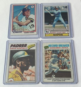 lot 80C image: 1977-1979 4 Card Star Lot - George Brett, Dave Winfield, Robin Yount, Gary Carter Vintage Baseball Cards