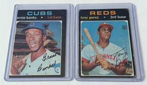 lot 82C image: 1971 Topps 2 Car Stars Lot - Ernie Banks and Tony Perez Vintage Baseball Cards