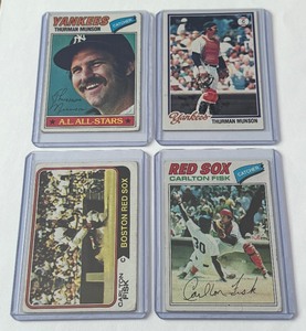 lot 83C image: Carlton Fisk and Thurman Munson 4-Card Star Lot - 1974, 1977, 1978 Vintage Baseball Cards
