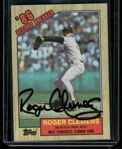 lot 28D image: Roger Clemens Auto    1987 Topps #1 Boston Red Sox Baseball Card