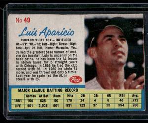 lot 153D image: Luis Aparicio    1962 Post Cereal #49 Chicago White Boston Red Sox Baseball Card