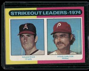 lot 157D image: 1974 Strikeout Leaders - Nolan RyanSteve Carlton    1975 Topps #312 California AngelsPhiladelphia Phillies Baseball Card