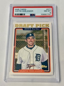 lot 14D image: Justin Verlander RC PSA 8 NM-MT 2005 Topps #677 Rookie Baseball Card