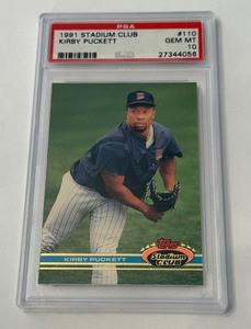lot 21D image: Kirby Puckett PSA 10 Gem Mint 1991 Stadium Club #110 Minnesota Twins Baseball Card