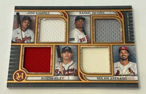 lot 24D image: Jose Ramirez  Rafael Devers  Nolan Arenado  Austin Riley 15 Quad Relic All-Stars 2023 Topps Museum Collection primary Pieces #FPQE-RDRA Baseball Card