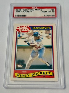 lot 30D image: Kirby Puckett PSA 10 Gem Mint 1989 Hills Team MVPs #23 Minnesota Twins Baseball Card