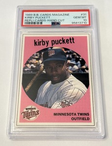 lot 33D image: Kirby Puckett PSA 10 Gem Mint 1989 Baseball Cards Magazine #31 Repli Cards Hand Cut Minnesota Twins Baseball Card