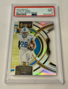 lot 45D image: Jahmyr Gibbs RC PSA 9 Mint 2023 Select Die Cut White Prizm #198 Rookie Football Card
