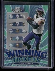 lot 62D image: Justin Jefferson  4599  2023 Panini Contenders Optic Winning Tickets Blue #WT-5 Minnesota Vikings Football Card