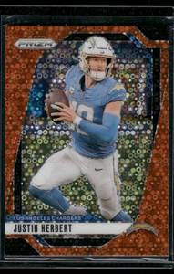lot 93D image: Justin Herbert    2024 Orange Disco Prizm SP #157 Los Angeles Chargers Football Card
