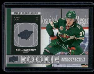lot 74B image: Kirill Kaprizov    2021 Upper Deck Rookie Retrospective #RR-1 Minnesota Wild Hockey Card