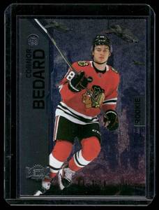 lot 75B image: Connor Bedard RC   2023 SkyBox Metal Universe Blue Spectrum FX Parallel - Rookies #198 Chicago Blackhawks Hockey Card