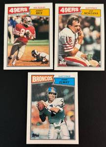 lot 192 image: 1987 Topps Football 3 Star Card Lot - John Elway, Joe Montana, Jerry Rice 2nd Year