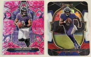 lot 198D image: LaMar Jackson 2 Card Die Cut  Mosaic Prizm Football Card Lot