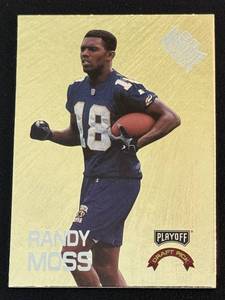 lot 206D image: Randy Moss RC 1998 Absolute SSD Playoff Draft Pick Gold #9 Rookie Minnesota Vikings Football Card