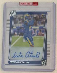 lot 208D image: Tutu Atwell RC Auto 2021 Clearly DonrussRated Rookie #73 Football Card