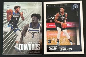 lot 216D image: Anthony Edwards RC 2 Card Lot 2021 Essentials and Chronicles Rookie Minnesota Timberwolves Basketball Card