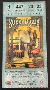 lot 176 image: Super Bowl XXXIII 199 Ticket Denver Broncos vs. Atlanta Falcons Football