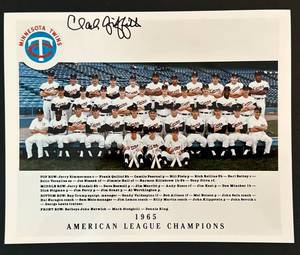 lot 97 image: Calvin Griffith Signed 1965 AL Champions Minnesota Twins Baseball Photo
