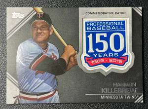 lot 55A image: Harmon Killebrew 150 Year Anniversary Commemorative Patch 2019 Topps #AMP-HM Minnesota Twins Baseball Card