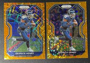 lot 96A image: Derrick Henry 2 Card Prizm Lot Orange Lazer and Disco 2020 #103 Football Card