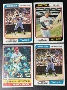 lot 104A image: Harmon Killebrew and Carl Yastrzemski 4-Card Vintage Baseball Lot