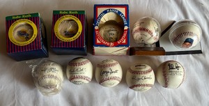 lot 142A image: Lot of 10 Collectable Commemorative and Anniversary Stamped Baseballs - Babe Ruth, Nolan Ryan, George Brett, Kent Hrbek and More