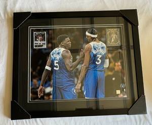 lot 49A image: Anthony Edwards  Jaden McDaniels Framed Photo with Rookie Cards - Minnesota Timberwolves Basketball