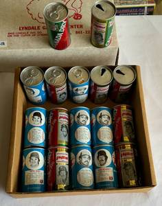 lot 151A image: (17) Baseball Can Lot RC Cola and Canada Dry - Pete Rose, Reggie Jackson, Mike Schmidt and More