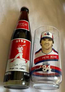 lot 180A image: Pete Rose Commemorative Coca Cola Bottle and Glass - Baseball