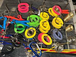 lot 42 image: Collection of Multicolor Coil Keychains with Clips and Rings
