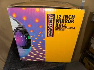 lot 56 image: 12 Inch Mirror Ball with Metal Ring for Hanging