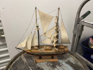 lot 88 image: Antique Bluenose Model Ship with Detailed Canvas Sails