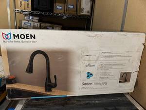 lot 123 image: Moen Kaden 87966BRB Mediterranean Bronze Kitchen Faucet, Power Clean & Reflex Technology
