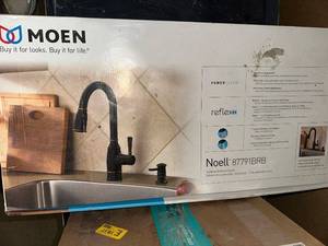 lot 142 image: Moen Noell Kitchen Faucet 87791BRB with Reflex and Power Clean