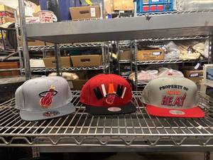lot 26 image: Set of 3 Mitchell & Ness Miami Heat Snapback Hats New with Tags