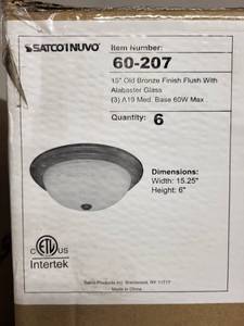 lot 27A image: SATCO Nuvo 15 Old Bronze Finish Flush with Alabaster Glass Ceiling Light