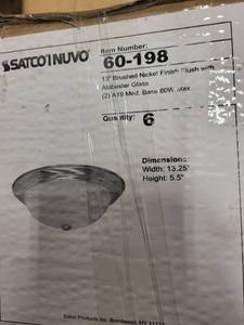 lot 43A image: Set of 6 Brushed Nickel Flush Mount Ceiling Light Fixtures with Alabaster Glass