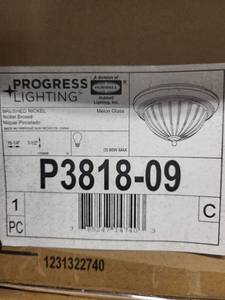 lot 45A image: Lot of 6 Progress Lighting Brushed Nickel Ceiling Fixtures with Melon Glass