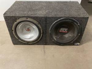 lot 102 image: Used Dual Subwoofer Box with Kenwood and MTX Subwoofers