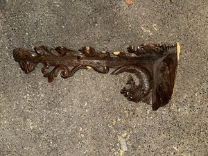 lot 19J image: Antique Black Forest Chip Wood Hand Carved Corner Wall Shelf with Carved Floral Design