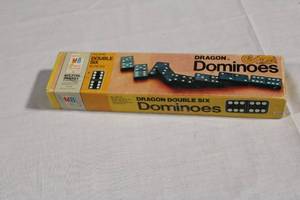 lot 8 image: Vintage 1970 Dragon Double Six Dominoes by Milton Bradley