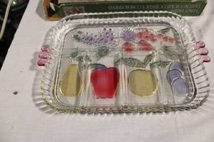 lot 15 image: Indiana Glass Company Rainbow Mist Snack Tray with Dividers