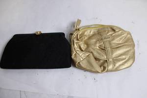 lot 37 image: Set of 2 Clutch Bags - Black Quilted and Gold Leather by M. Asam