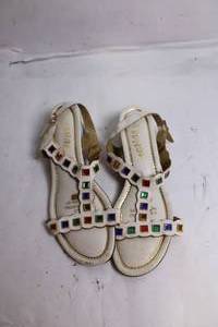 lot 42 image: Pair of Womens White Sandals with Colorful Gem Accents