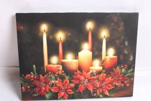 lot 48 image: Poinsettia Candles LED Canvas Wall Art - 15x11 Inch